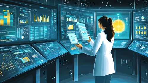 Woman Analyzing Data on Multiple Screens