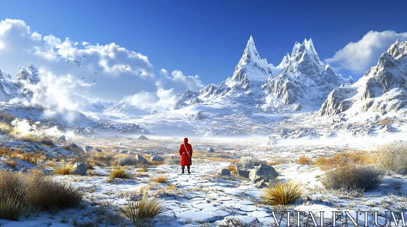 Red Coat in Winter Wonderland AI Image