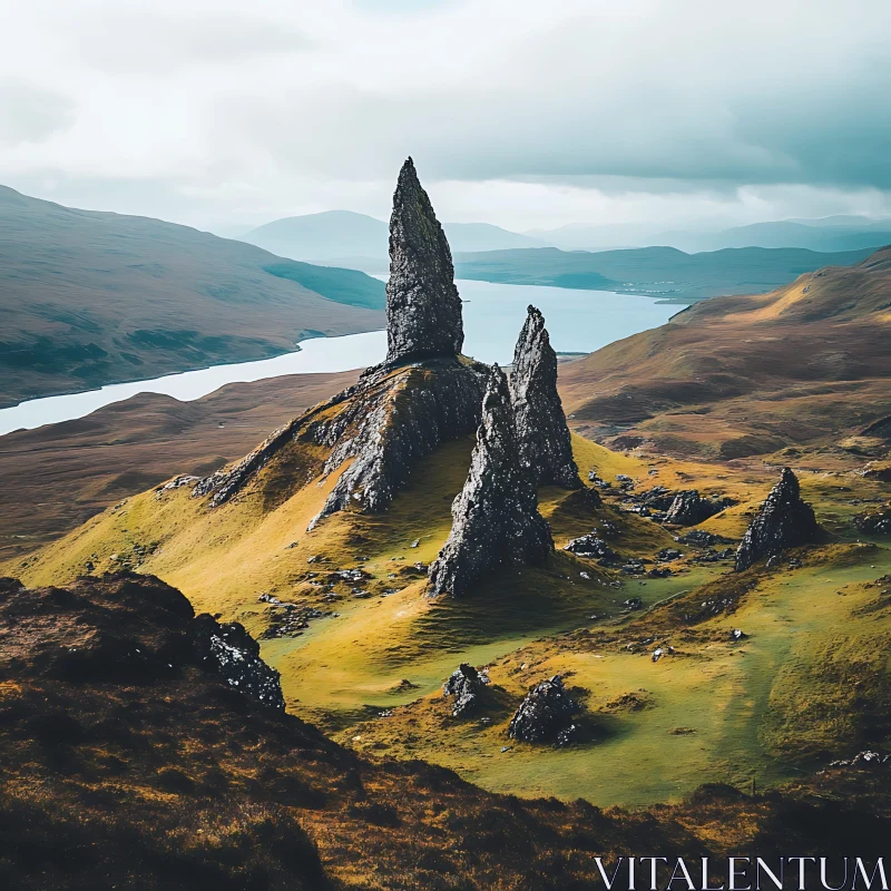 Storr Rock Formation Landscape AI Image