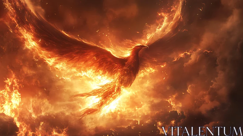 Fiery Phoenix Rebirth Illustration AI Image