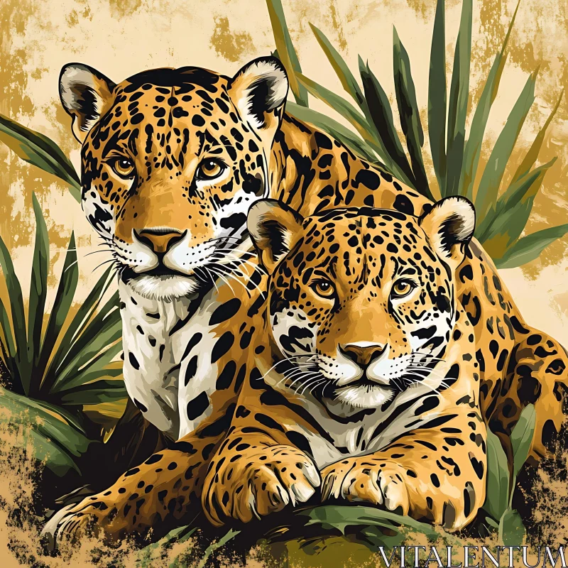 Pair of Jaguars in Natural Habitat AI Image