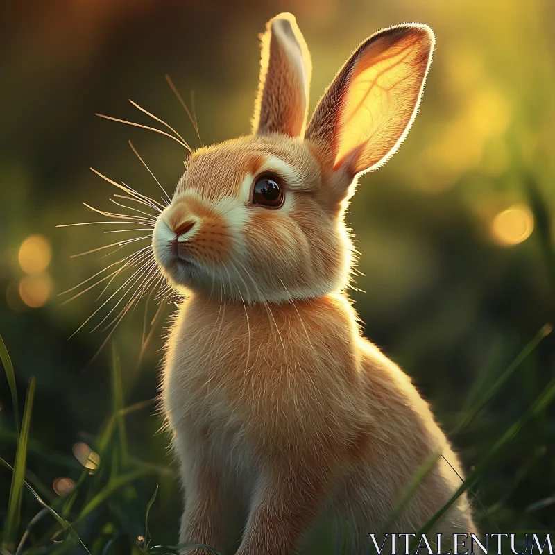 Sunlit Rabbit in Verdant Field AI Image