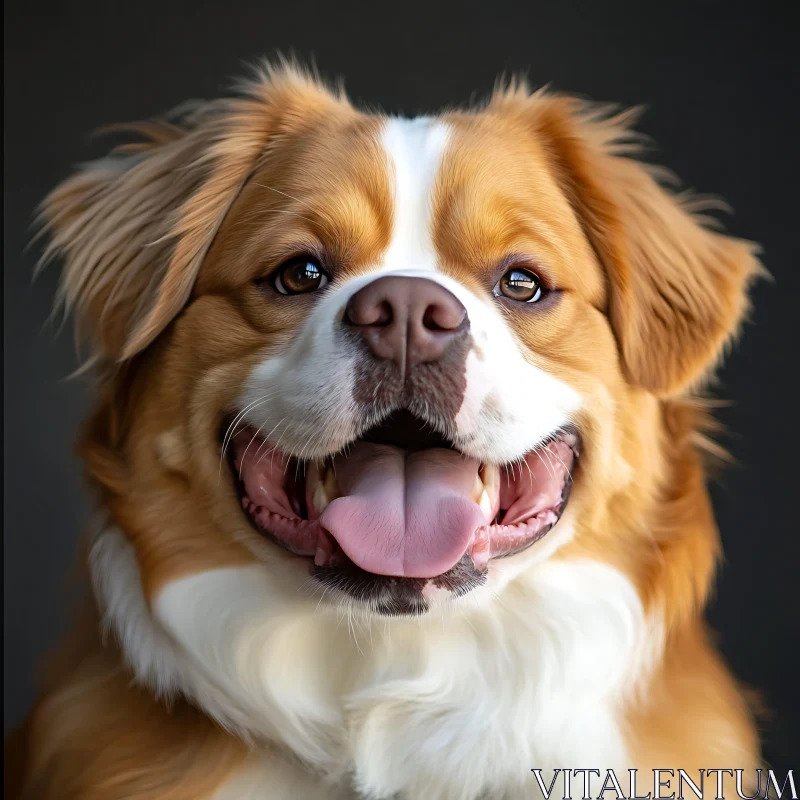 Happy Dog with Brown and White Fur Portrait AI Image