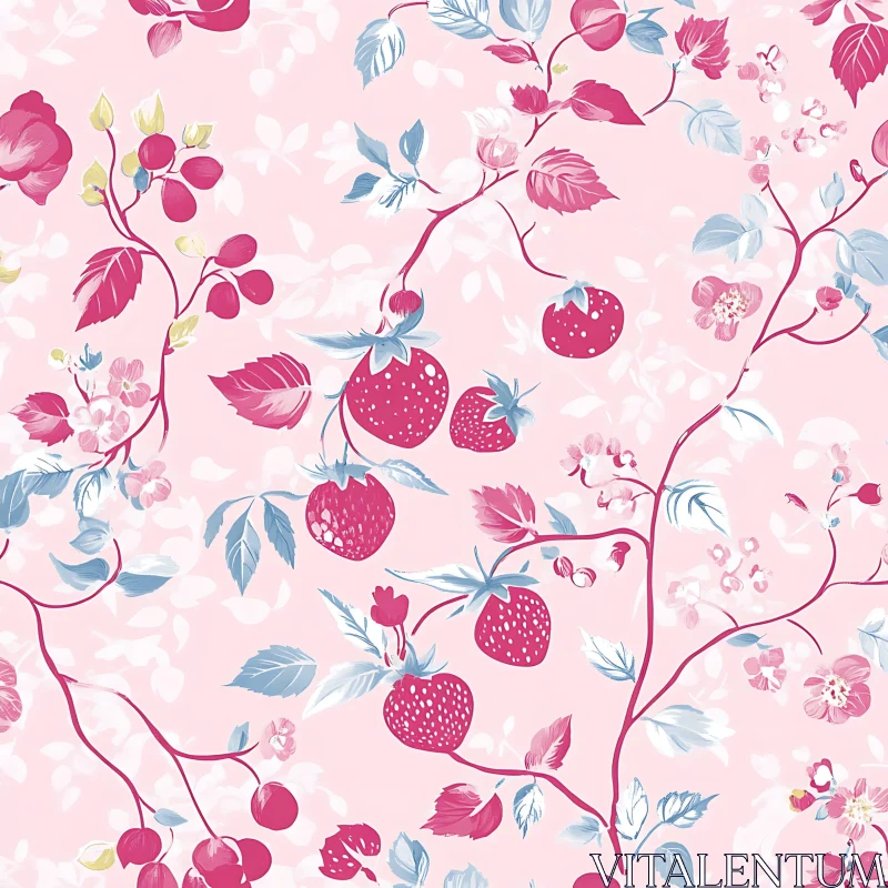 AI ART Pink Floral Design with Strawberries