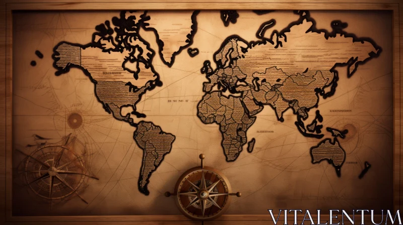 Antique Wooden Map with Luminescent Installation AI Image
