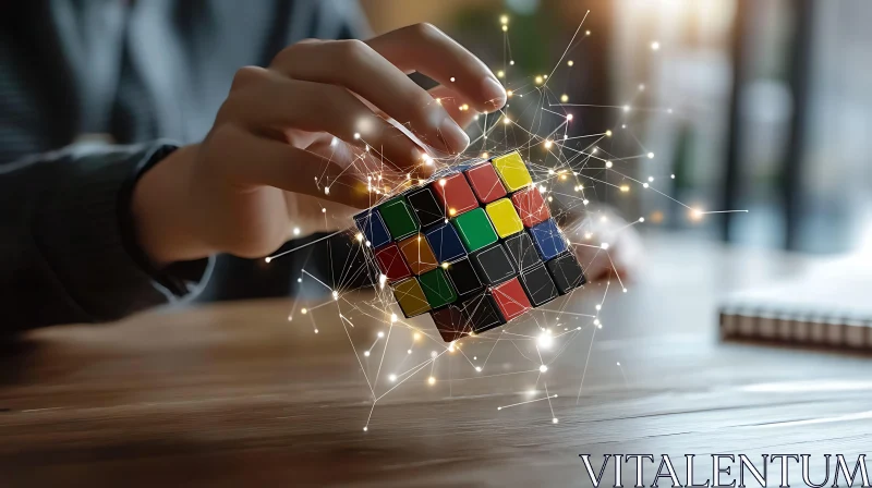 Cube Connections: A Puzzle of Interlinked Elements AI Image