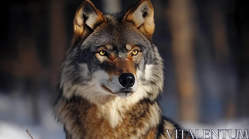 Intense Gaze: A Wild Wolf Portrait AI Image