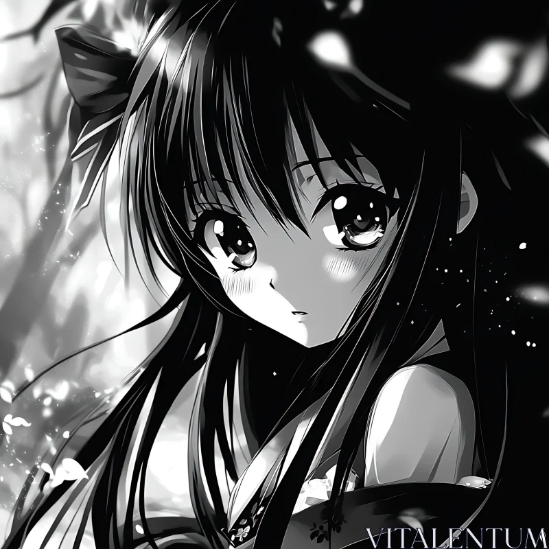 Monochrome Anime Girl with Expressive Eyes AI Image