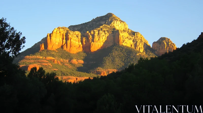 Sunlit Mountain Peak Landscape AI Image