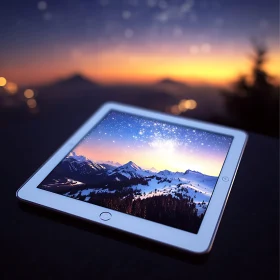 Snowy Peaks on Tablet Screen