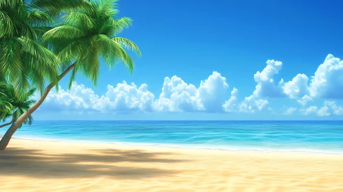 Seascape with Palm Trees and Blue Sky