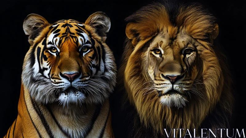 Tiger and Lion Side-by-Side AI Image