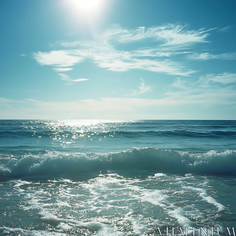 Peaceful Blue Sea with Gentle Waves AI Image