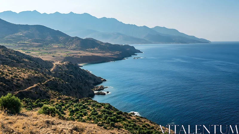 Scenic Seashore Landscape with Mountain Backdrop AI Image