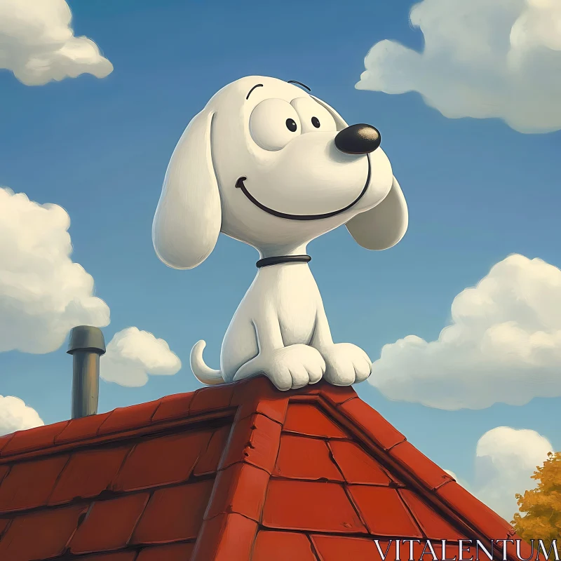 Smiling White Dog on a Red-Tiled Roof AI Image