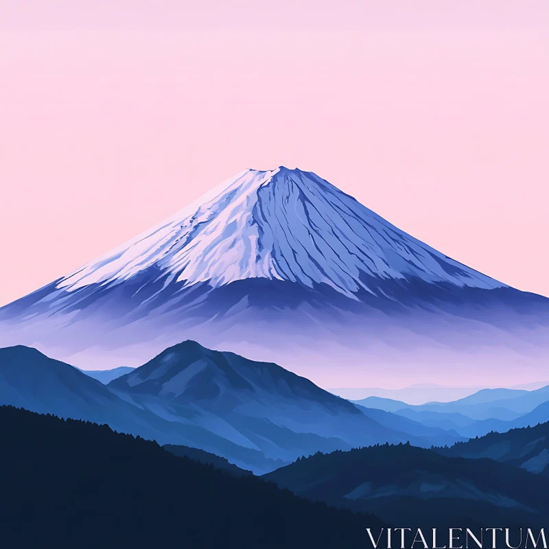 Snow-Capped Mountain in Pastel Hues AI Image