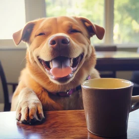 Happy Dog Enjoying Indoor Moment