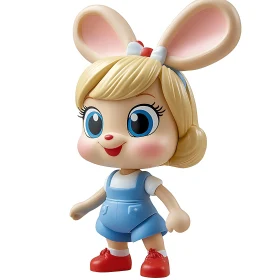 Adorable Doll with Bunny Ears and Red Shoes