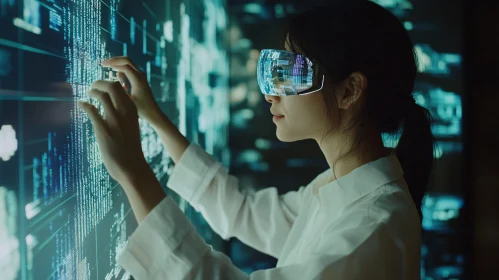 Woman Interacting with Digital Data via VR