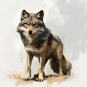 Seated Wolf Painting - Wildlife Illustration