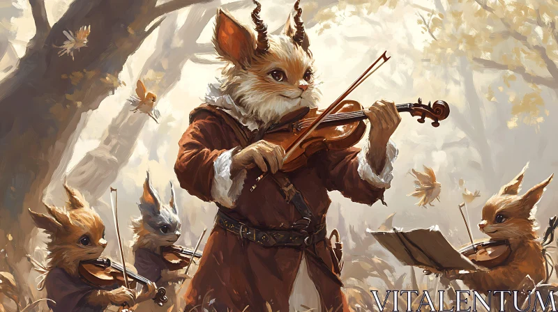 Fox Musicians in Forest Glade AI Image