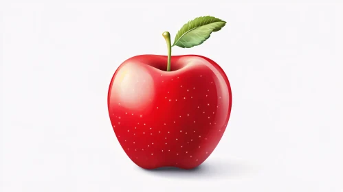 Shiny Red Apple with Green Leaf