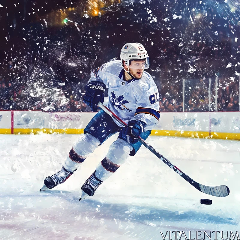 Intense Ice Hockey Player Skating in Action AI Image