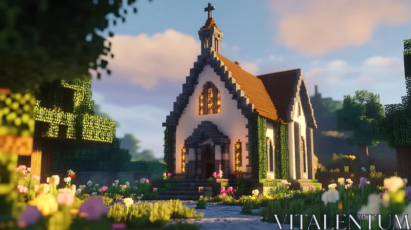 Peaceful Minecraft Church in Sunlit Garden AI Image