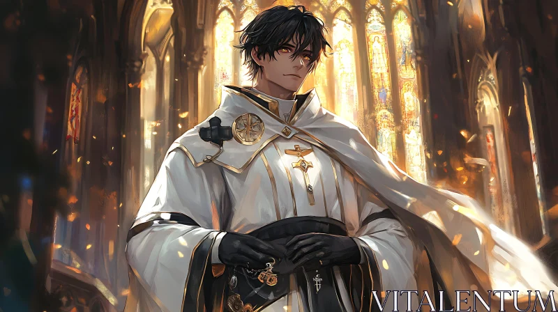 Solemn Priest in Grand Cathedral AI Image