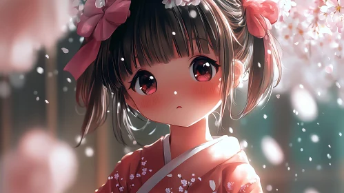 Cherry Blossom Anime Girl in Kimono