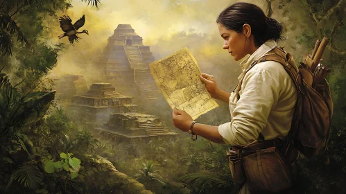 Jungle Map Reading Near Ancient Ruins