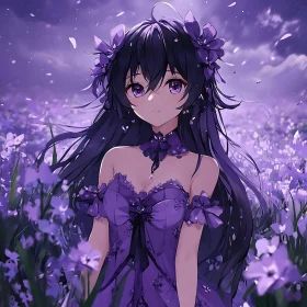 Lavender Dream: Anime Girl in a Floral Fantasy