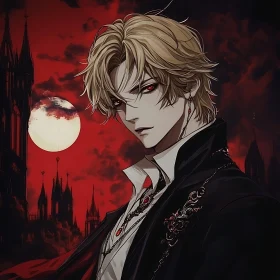 Anime Vampire Portrait with Red Eyes