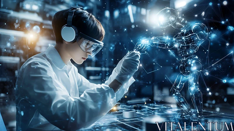 Scientist Assembling a Robot in Lab AI Image