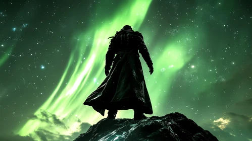 Silhouette Under Aurora Borealis