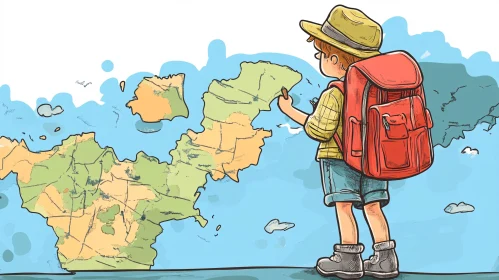 Young Traveler Planning Route on Map