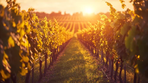 Golden Evening in a Picturesque Vineyard