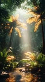 Sunlit Stream in Tropical Forest