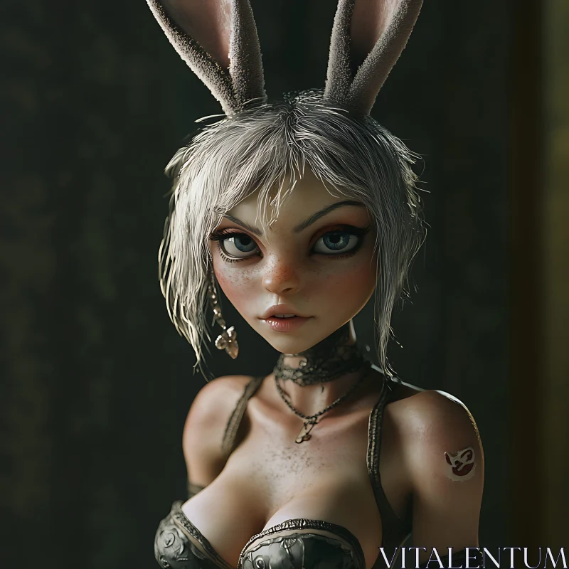 Stylized Bunny Girl with Piercing Blue Eyes