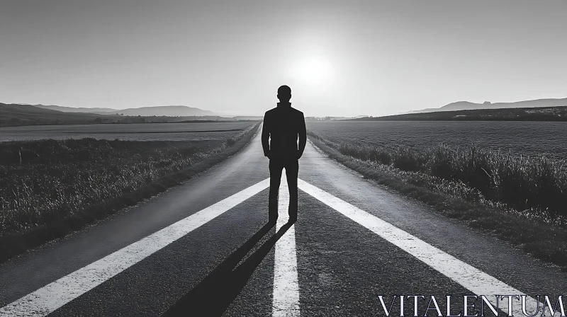Man Silhouette on Empty Road