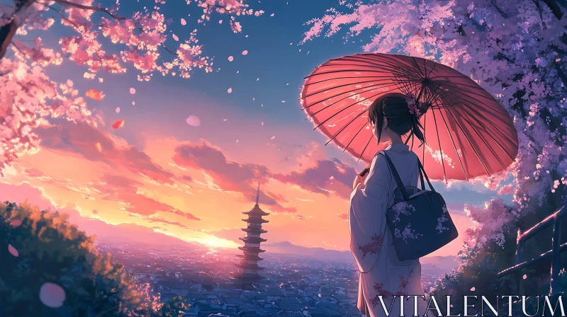 Tranquil Japanese Sunset with Traditional Elements