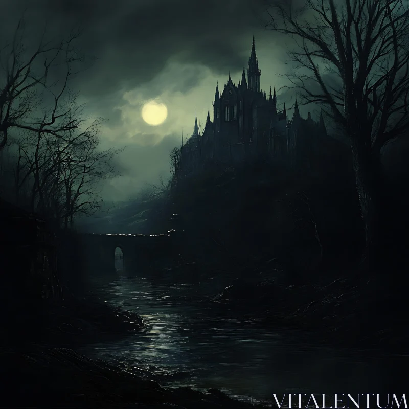 Moonlit Castle by the River