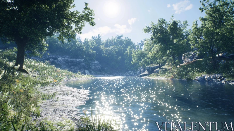 Peaceful River Scene with Sparkling Water