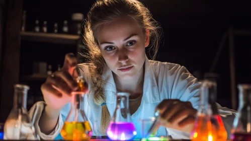 Young Scientist Conducting Colorful Research
