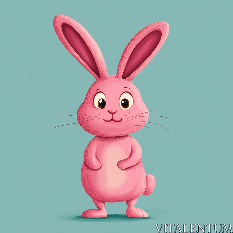 Cartoon Pink Bunny on Blue
