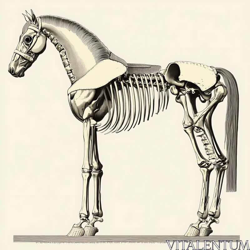 Monochrome Horse Skeleton Anatomical Study