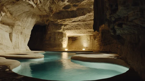 Tranquil Underground Cave Pool with Stalactites