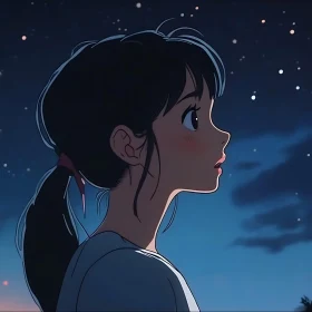 Young Anime Girl Looking at Stars