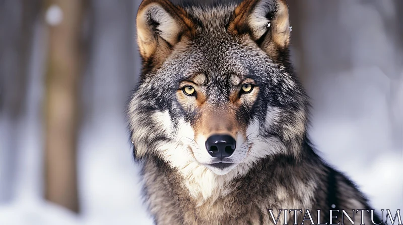 AI ART Captivating Wolf Gaze in Snowy Woods