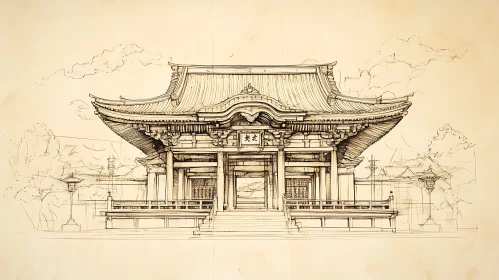 Japanese Temple Design Illustration